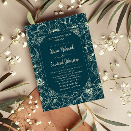Invitación Elegante boda de flores doradas dibujado a mano
