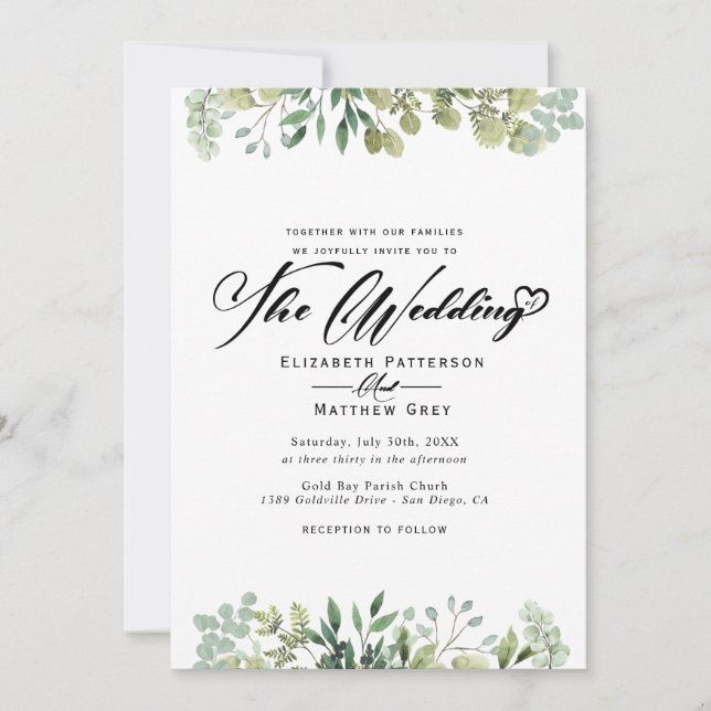 Invitación Elegante Boda de flores Eucalyptus (Anverso)
