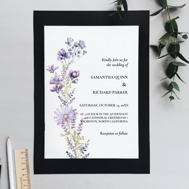 Invitación Elegante Boda de Flores Florales Púrpuras (Subido por el creador)