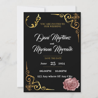 Invitación Elegante boda de flores geométricas en blanco y ne