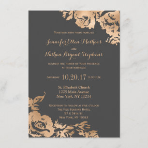 Invitación Elegante Boda de Flores Gris Gris Sencillo y Moder