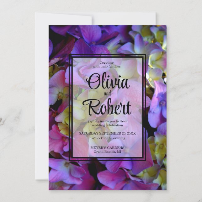Invitación Elegante Boda de flores Magenta Purple Hydrangea (Anverso)
