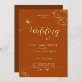 Invitación Elegante Boda de flores marrón rojizo clásico
