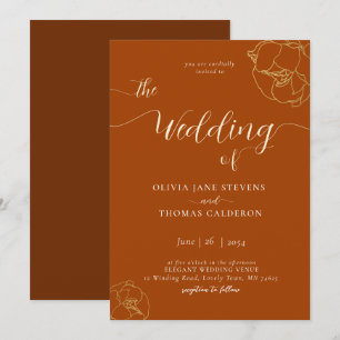 Invitación Elegante Boda de flores marrón rojizo clásico