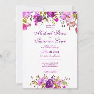 Invitación Elegante Boda de flores moradas