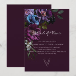 Invitación Elegante Boda de Flores Oscuras Góticas