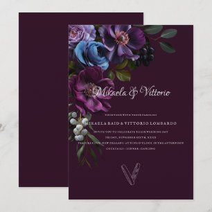 Invitación Elegante Boda de Flores Oscuras Góticas