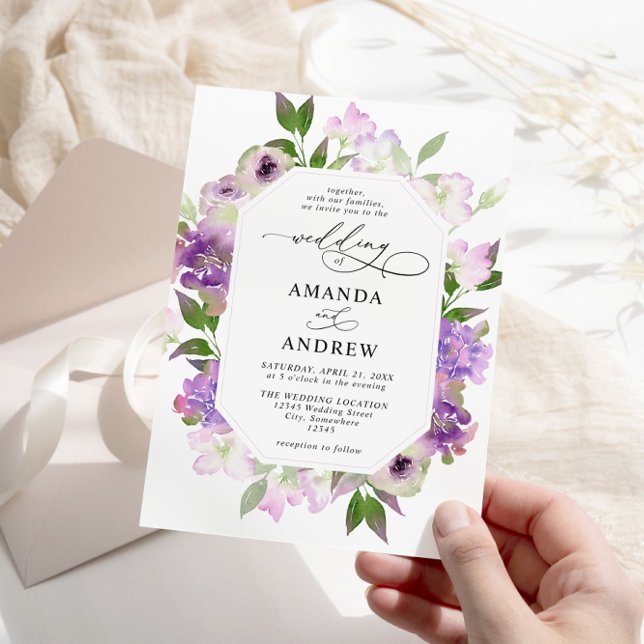 Invitación Elegante Boda de Flores Púrpura Lilac (Subido por el creador)