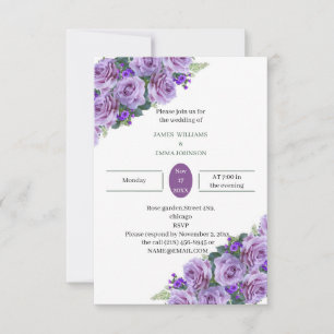 Invitación Elegante Boda de flores púrpuras