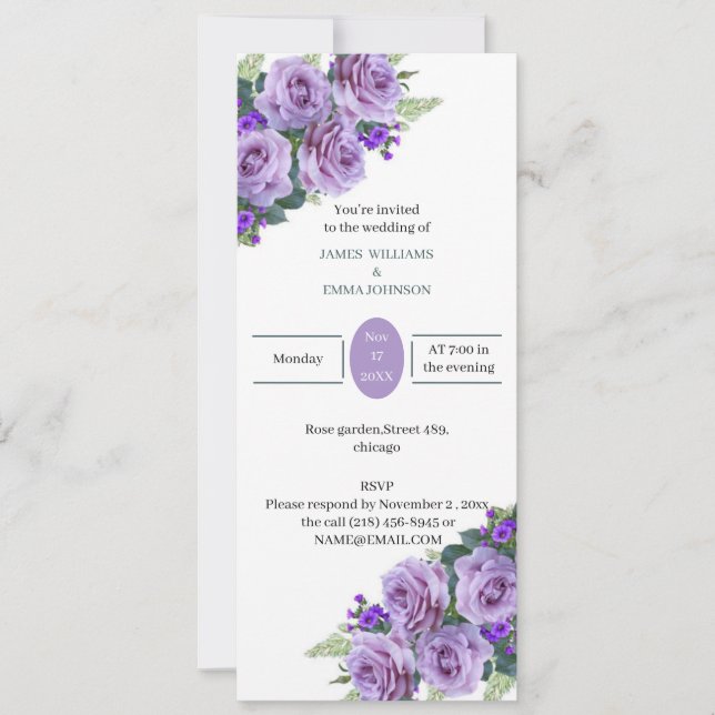 Invitación Elegante Boda de flores púrpuras (Anverso)
