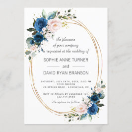 Invitación Elegante Boda de flores rosadas azules de la marin