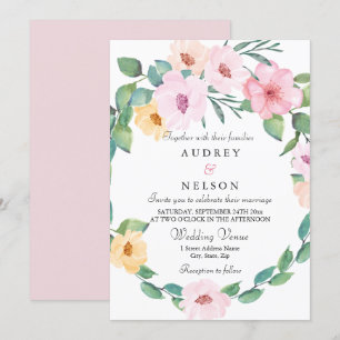 Invitación Elegante Boda de flores rosadas de hojas de flores