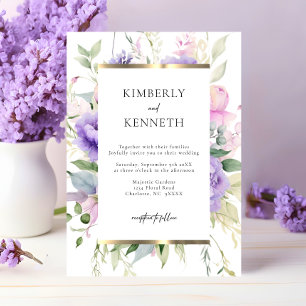Invitación Elegante Boda de flores rosadas de lavanda morada