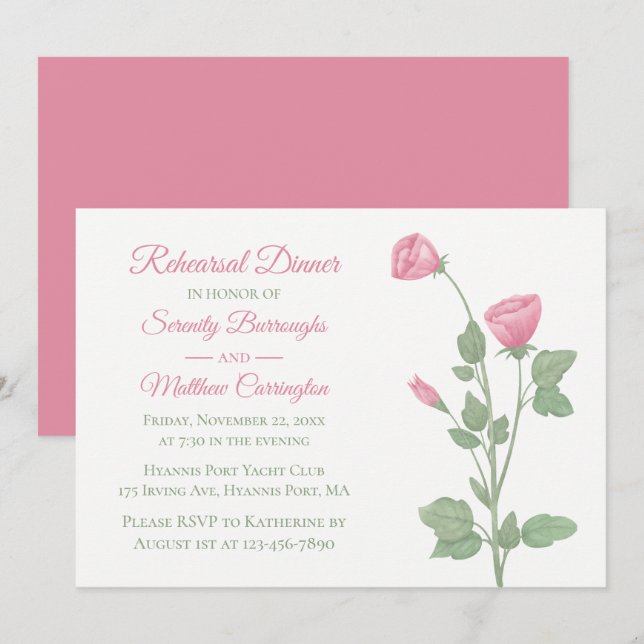 Invitación Elegante Boda de flores rosadas forales para la ce (Anverso / Reverso)