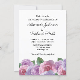 Invitación Elegante Boda de flores rosadas púrpuras