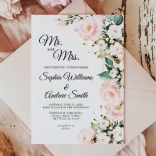 Invitación Elegante Boda de flores Rosas suaves de Rubor