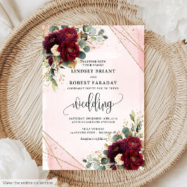 Invitación Elegante Boda de flores Rubor Boho Marsala Gold