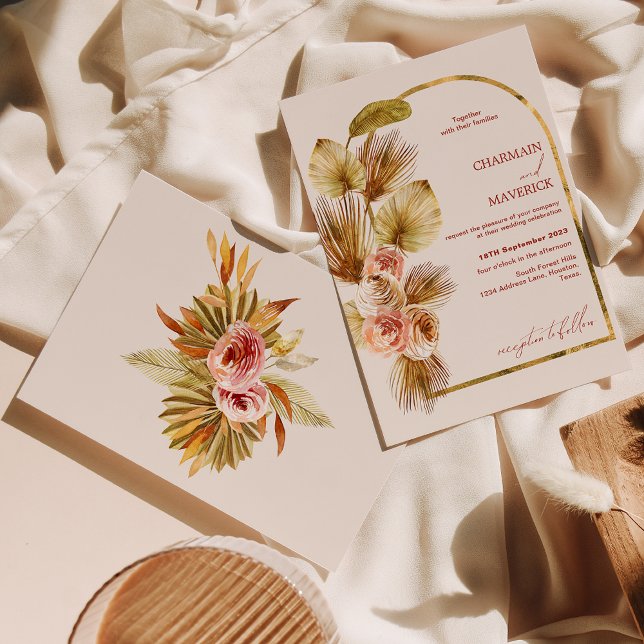 Invitación Elegante Boda de flores secas bohemias con arcos d (Subido por el creador)