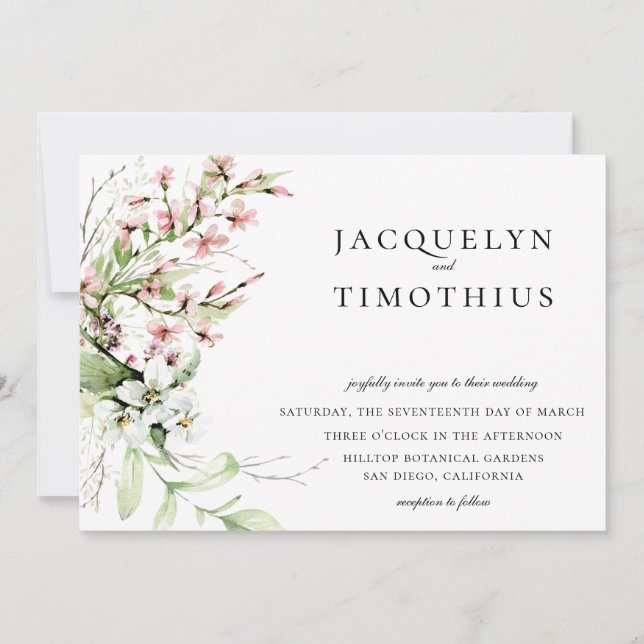 Invitación Elegante Boda de Flores Silvestres (Anverso)