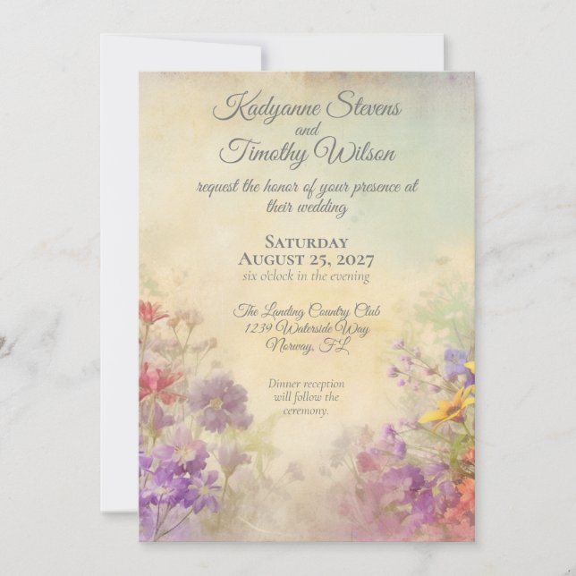 Invitación Elegante Boda de Flores Silvestres (Anverso)