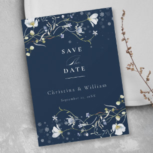 Invitación Elegante boda de flores silvestres azul de la mari