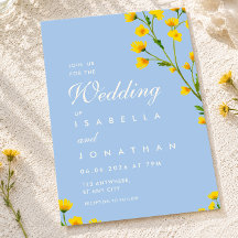Elegante boda de flores silvestres azules y amaril