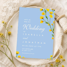 Invitación Elegante boda de flores silvestres azules y amaril