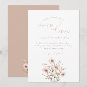 Invitación Elegante Boda de Flores Silvestres Blancas Rosa