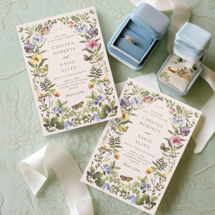 Invitación Elegante Boda de Flores Silvestres Botánicas Vinta
