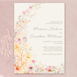 Invitación Elegante Boda de flores silvestres color beige
