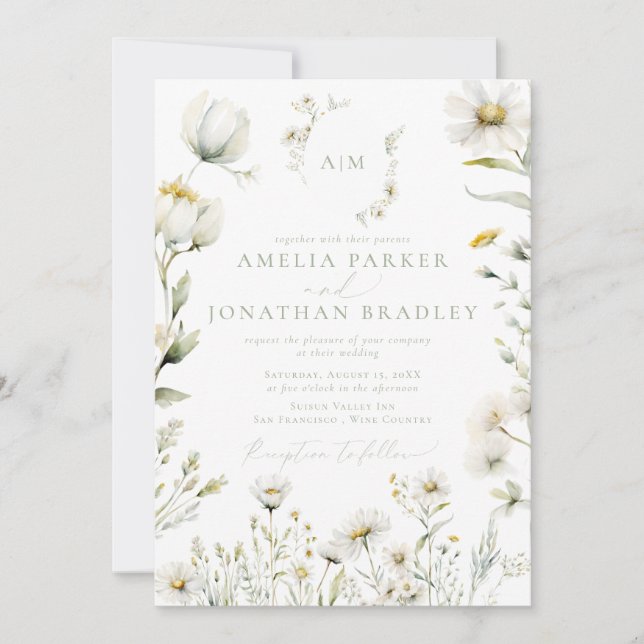 Invitación Elegante Boda de flores silvestres de código QR mo (Anverso)