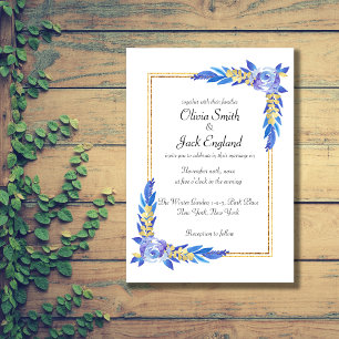 Invitación Elegante Boda de flores silvestres de color azul