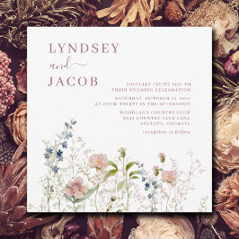 Invitación Elegante Boda de Flores Silvestres De Color Rosa