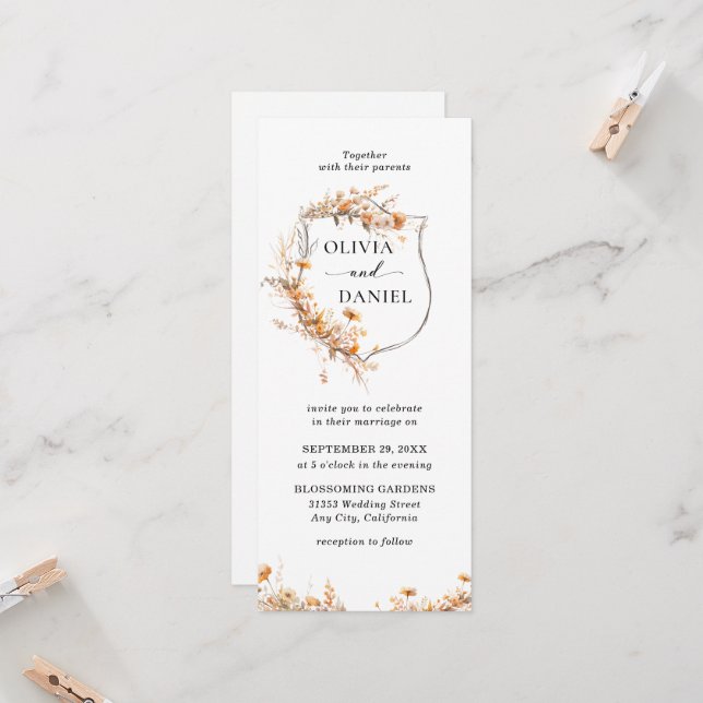 Invitación Elegante Boda de Flores Silvestres de época (Anverso/Reverso In Situ)