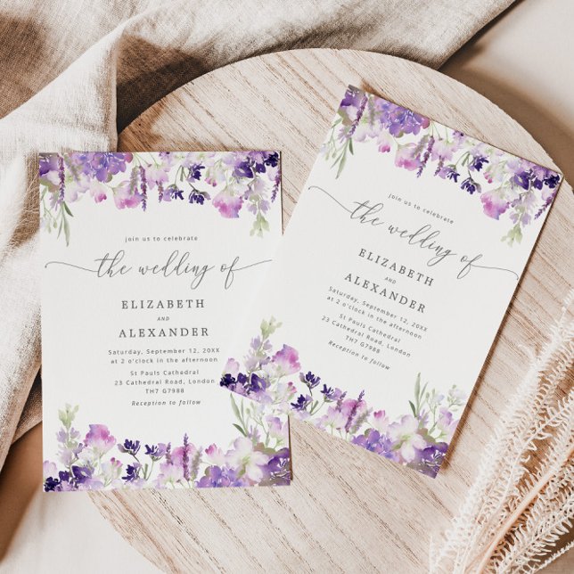 Invitación Elegante boda de flores silvestres de lavanda (Subido por el creador)