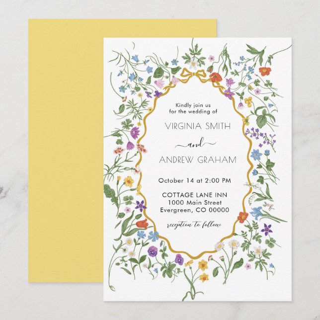 Invitación Elegante Boda de flores silvestres de primavera co (Anverso / Reverso)