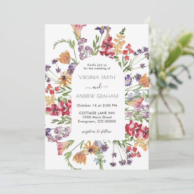 Invitación Elegante Boda de flores silvestres de primavera co (Anverso de pie)