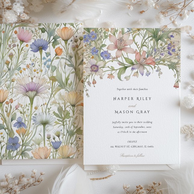 Invitación Elegante Boda de flores silvestres Delicate Pastel (Subido por el creador)