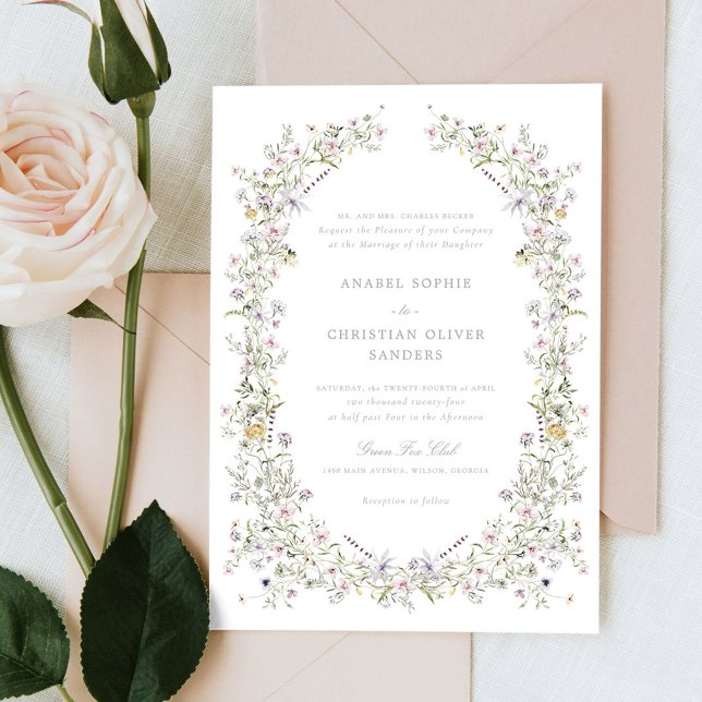 Invitación Elegante Boda de Flores Silvestres Pastel (Subido por el creador)