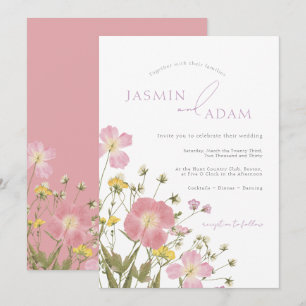 Invitación Elegante Boda de flores silvestres rosadas