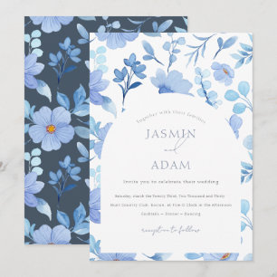 Invitación Elegante Boda de flores silvestres Royal Blue Opul