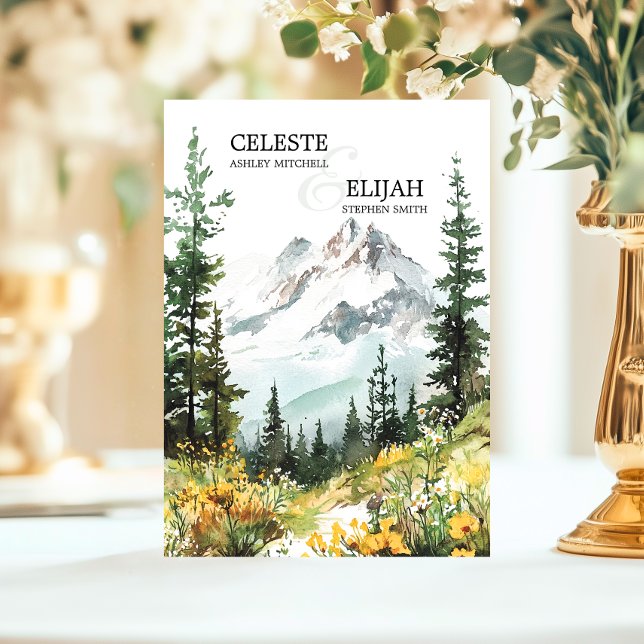 Invitación Elegante BODA de Flores Silvestres Rústicas de Mon (Elegant Rustic Mountain Scene Wildflowers WEDDING Invitation)