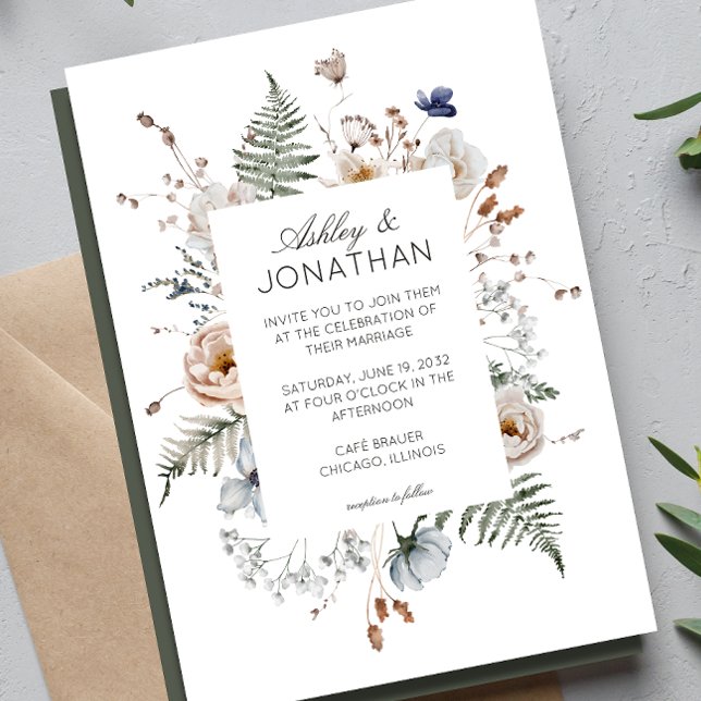 Invitación Elegante Boda de flores silvestres rusticas modern (Subido por el creador)