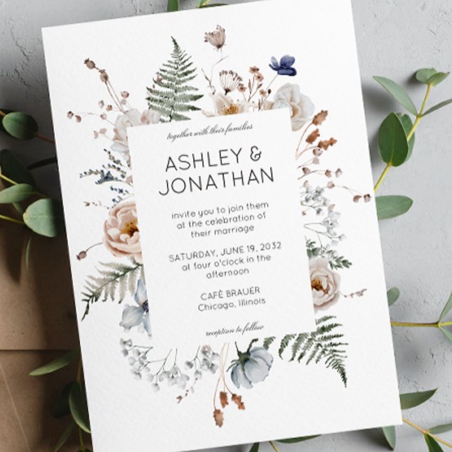 Invitación Elegante Boda de flores silvestres rusticas modern (Subido por el creador)