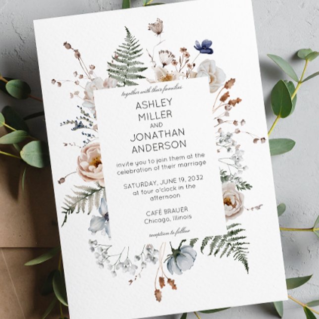Invitación Elegante Boda de flores silvestres rusticas modern (Subido por el creador)