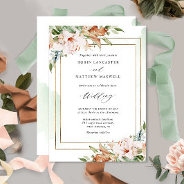 Invitación Elegante Boda de Flores Terrestres y Acuarelas Ver