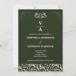 Invitación Elegante Boda de flores verdes del bosque victoria