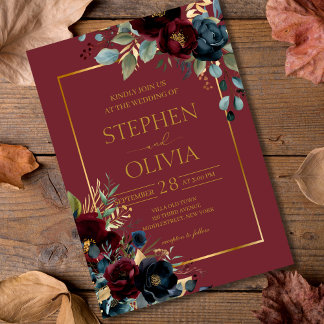 Invitación Elegante boda de flores y flores de Borgoña