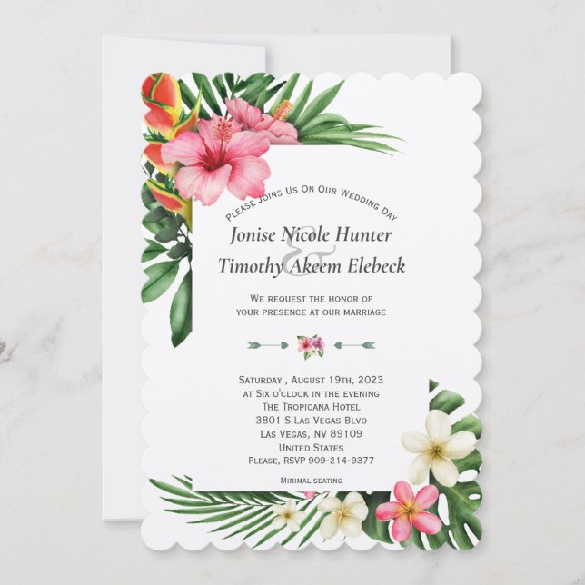 Invitación Elegante Boda de florín tropical de jardín tropica (Anverso)