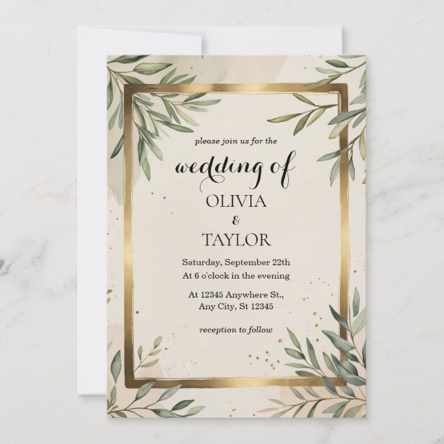 Invitación Elegante Boda de Foliage de acuarela (Anverso)